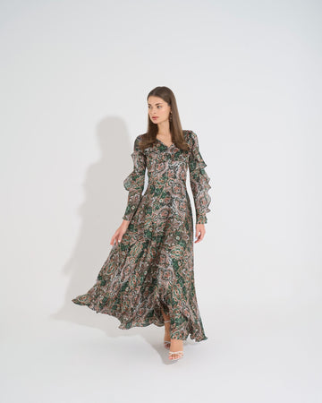 Aishwarya Dress | Green X Beige My Store