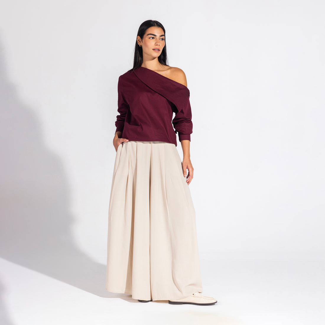 the Little Egret Blouse | Burgundy Black Swan Fashion