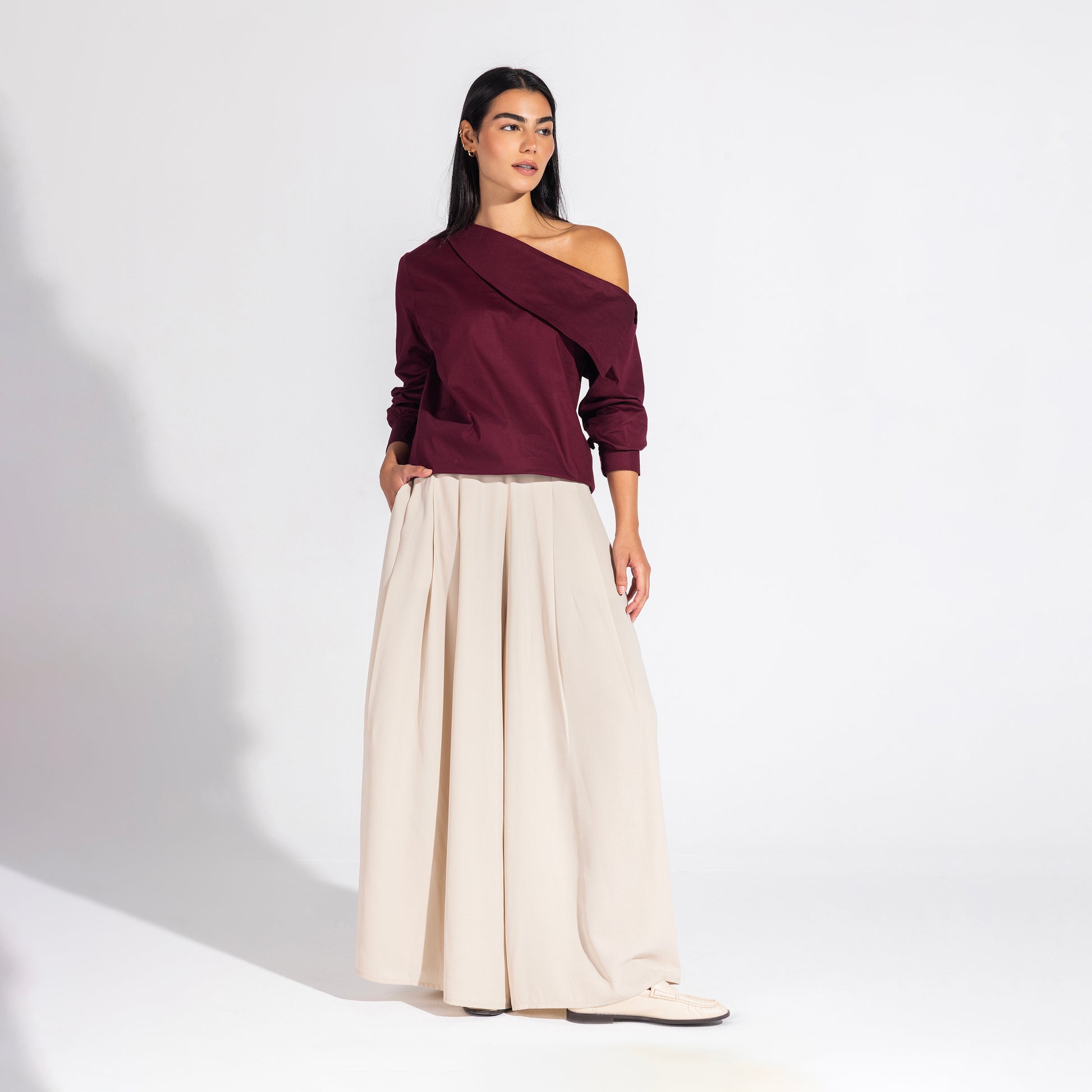 the Little Egret Blouse | Burgundy Black Swan Fashion