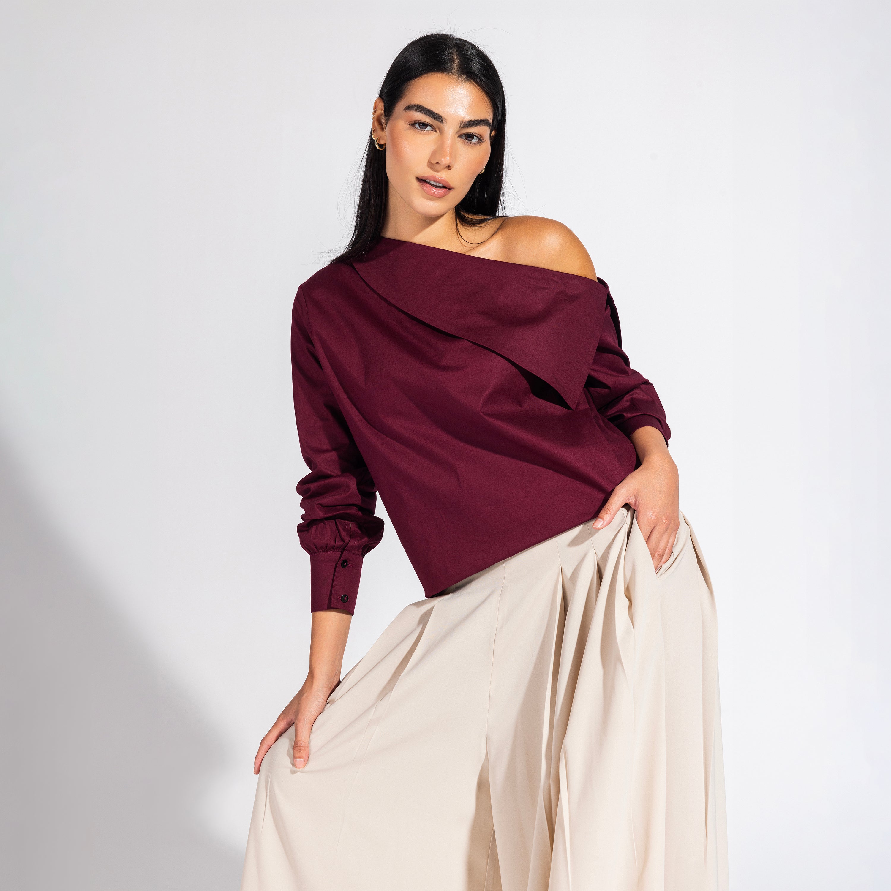 the Little Egret Blouse | Burgundy Black Swan Fashion