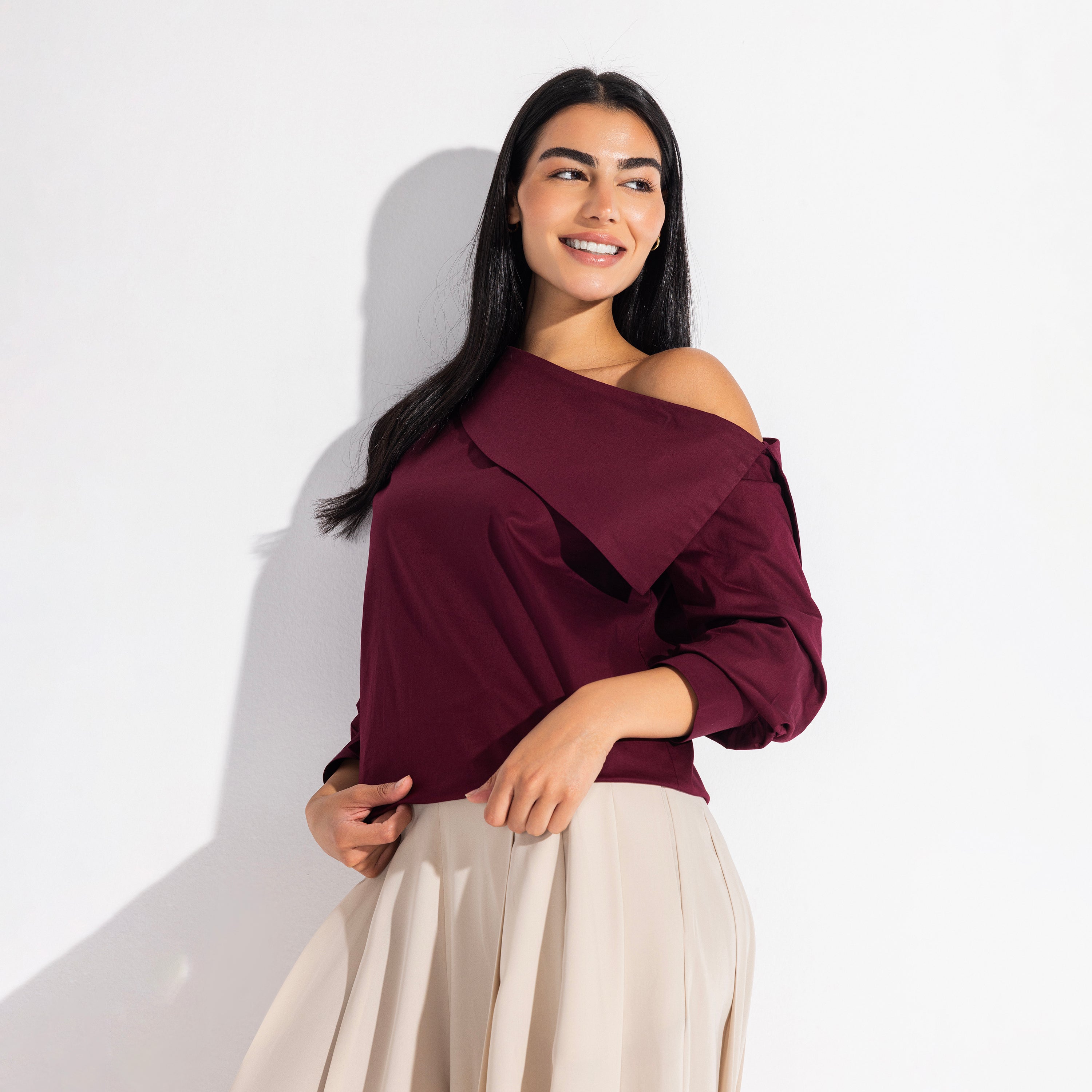 the Little Egret Blouse | Burgundy Black Swan Fashion