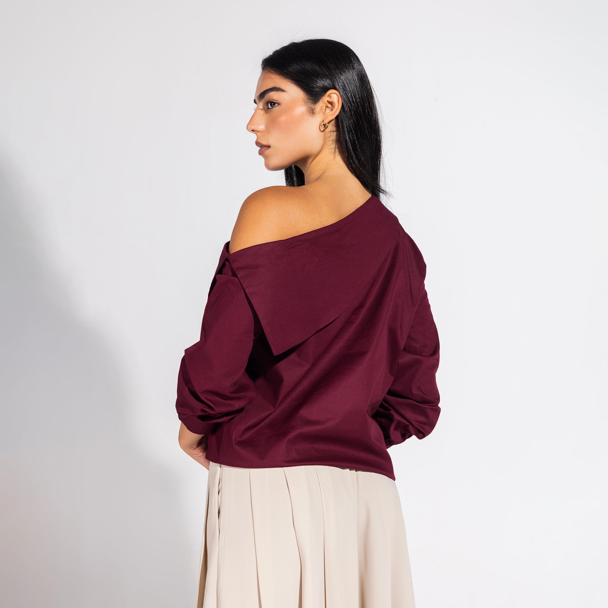 the Little Egret Blouse | Burgundy Black Swan Fashion
