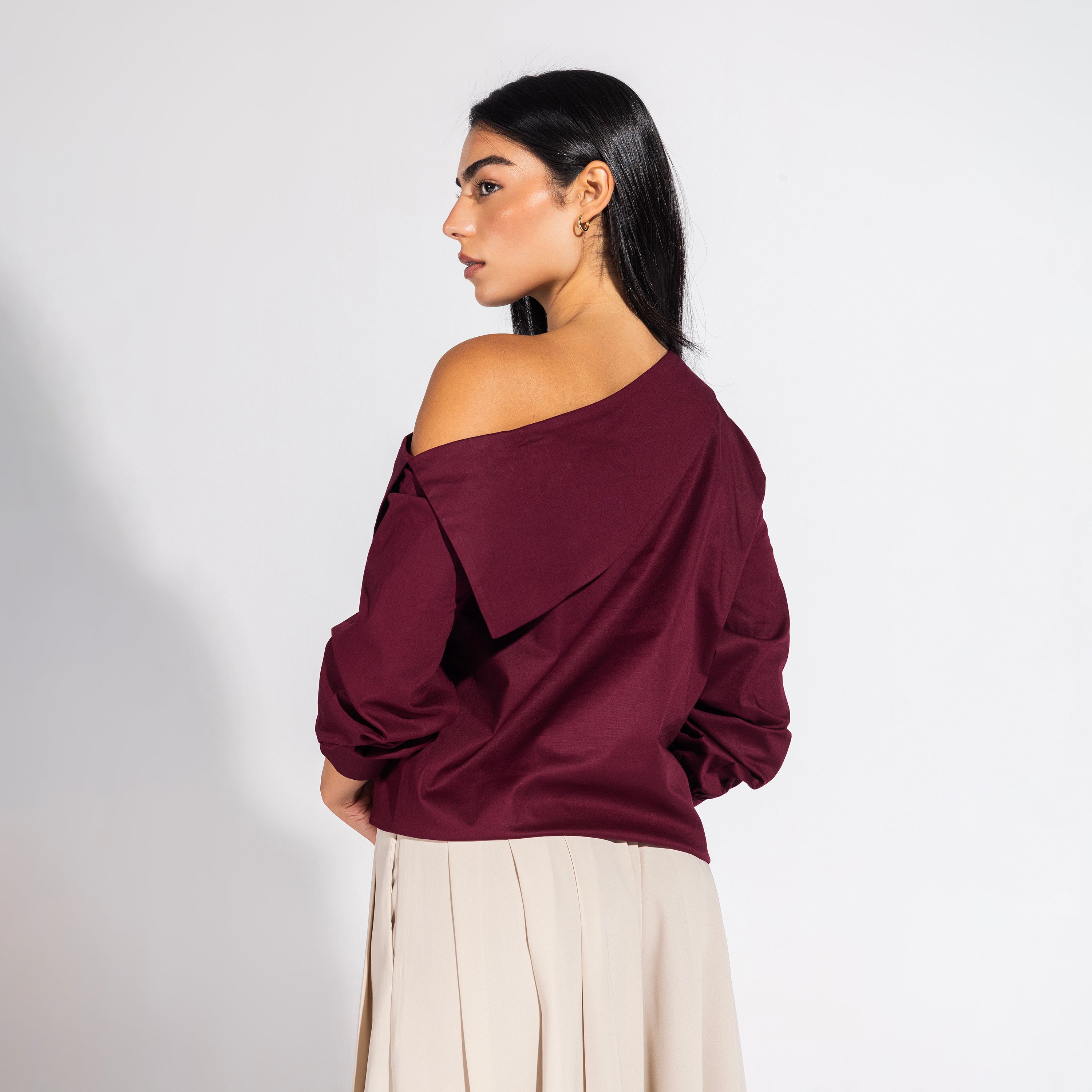 the Little Egret Blouse | Burgundy Black Swan Fashion