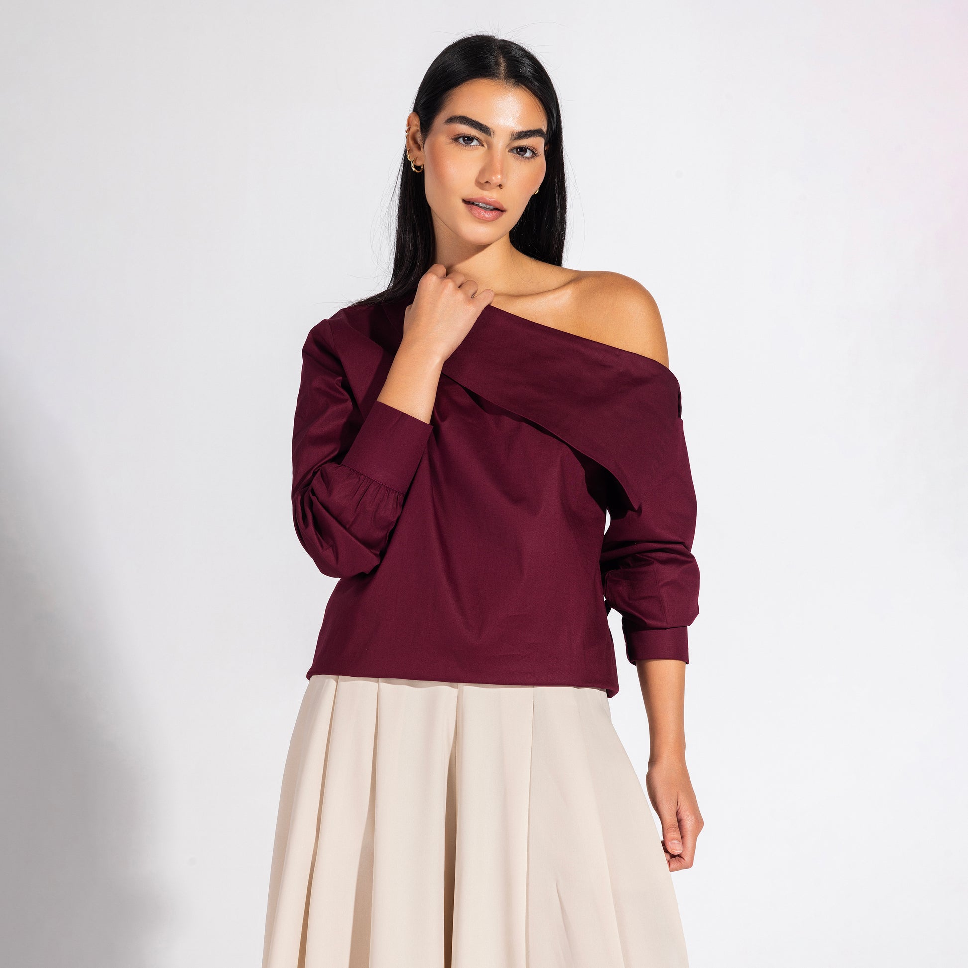 the Little Egret Blouse | Burgundy Black Swan Fashion
