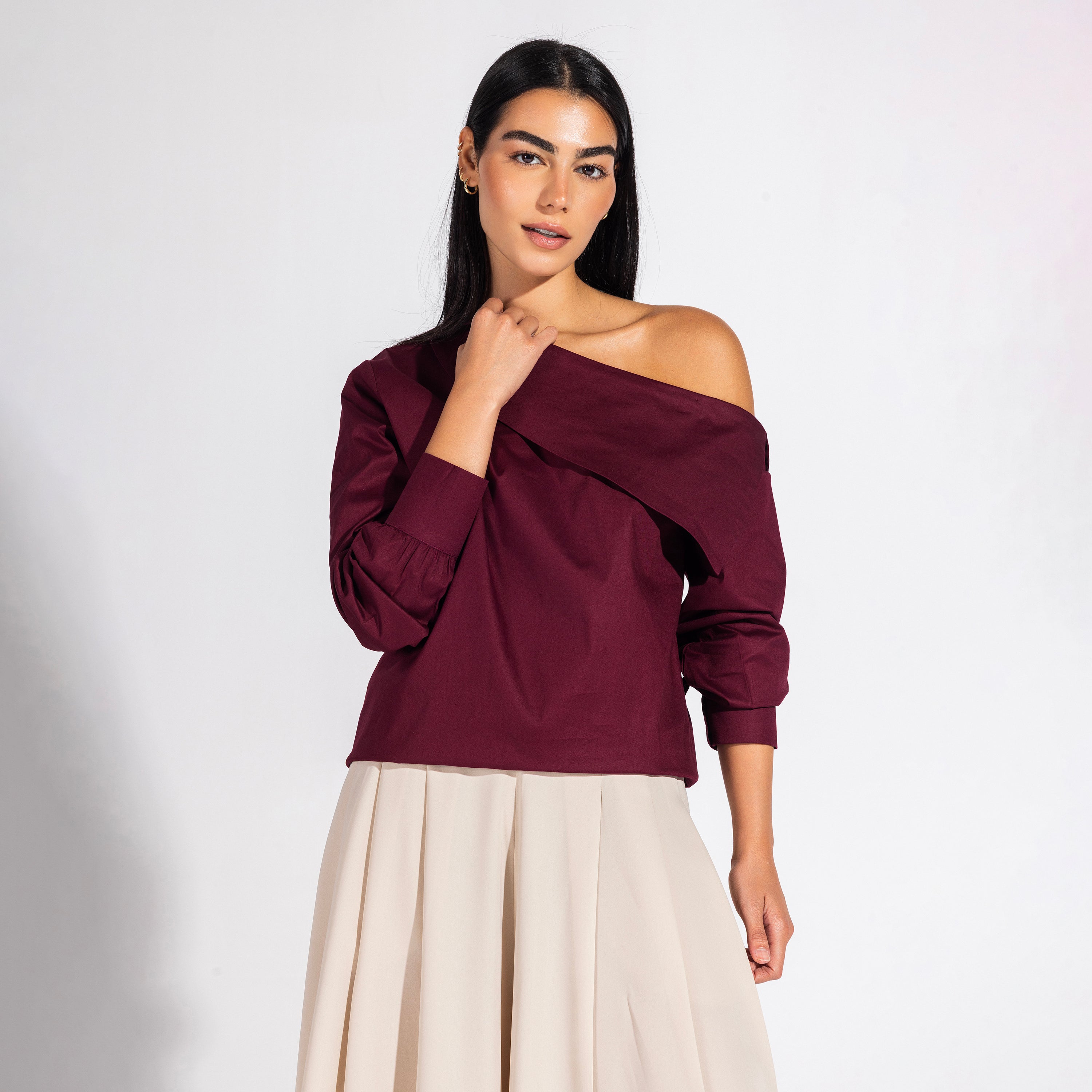 the Little Egret Blouse | Burgundy Black Swan Fashion