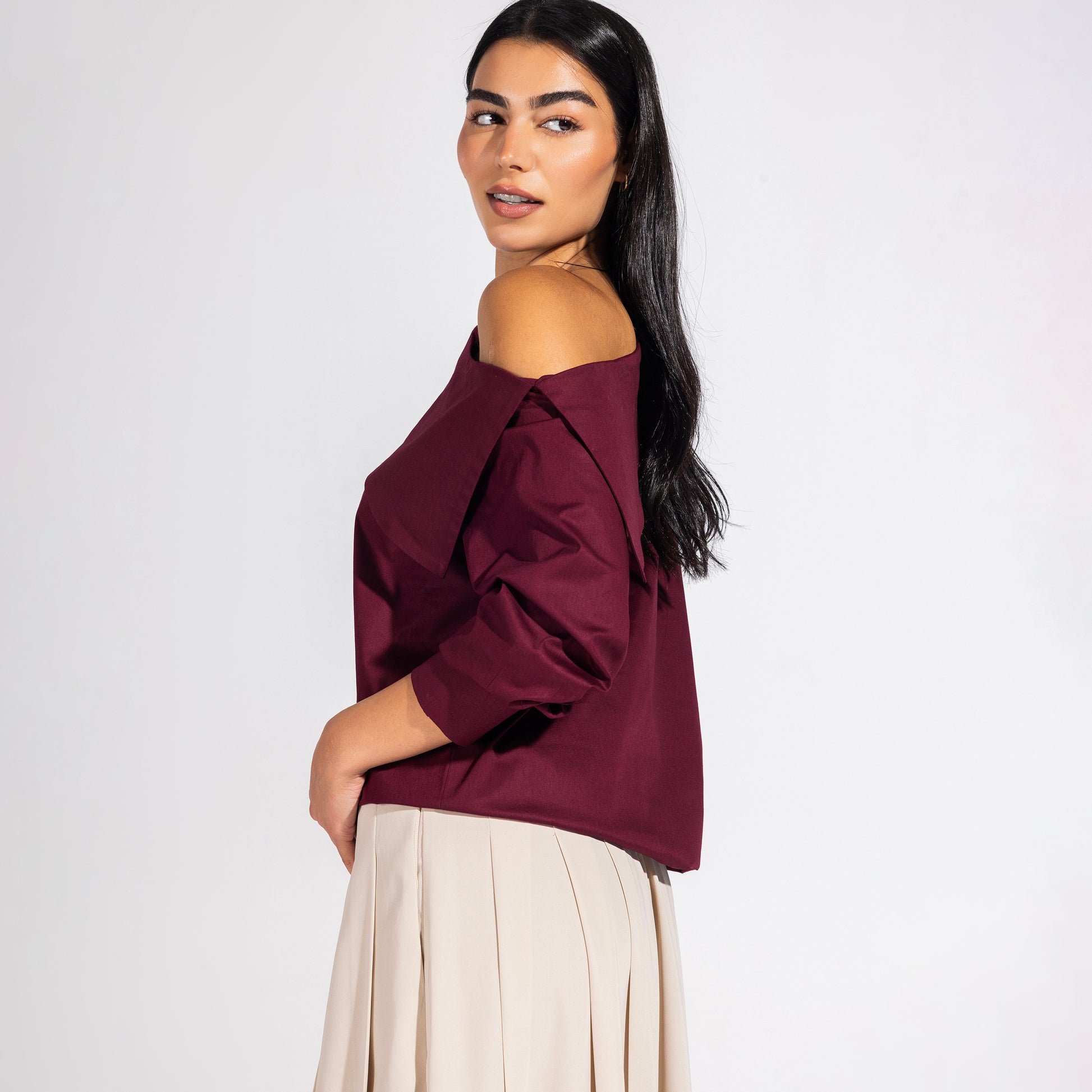 the Little Egret Blouse | Burgundy Black Swan Fashion