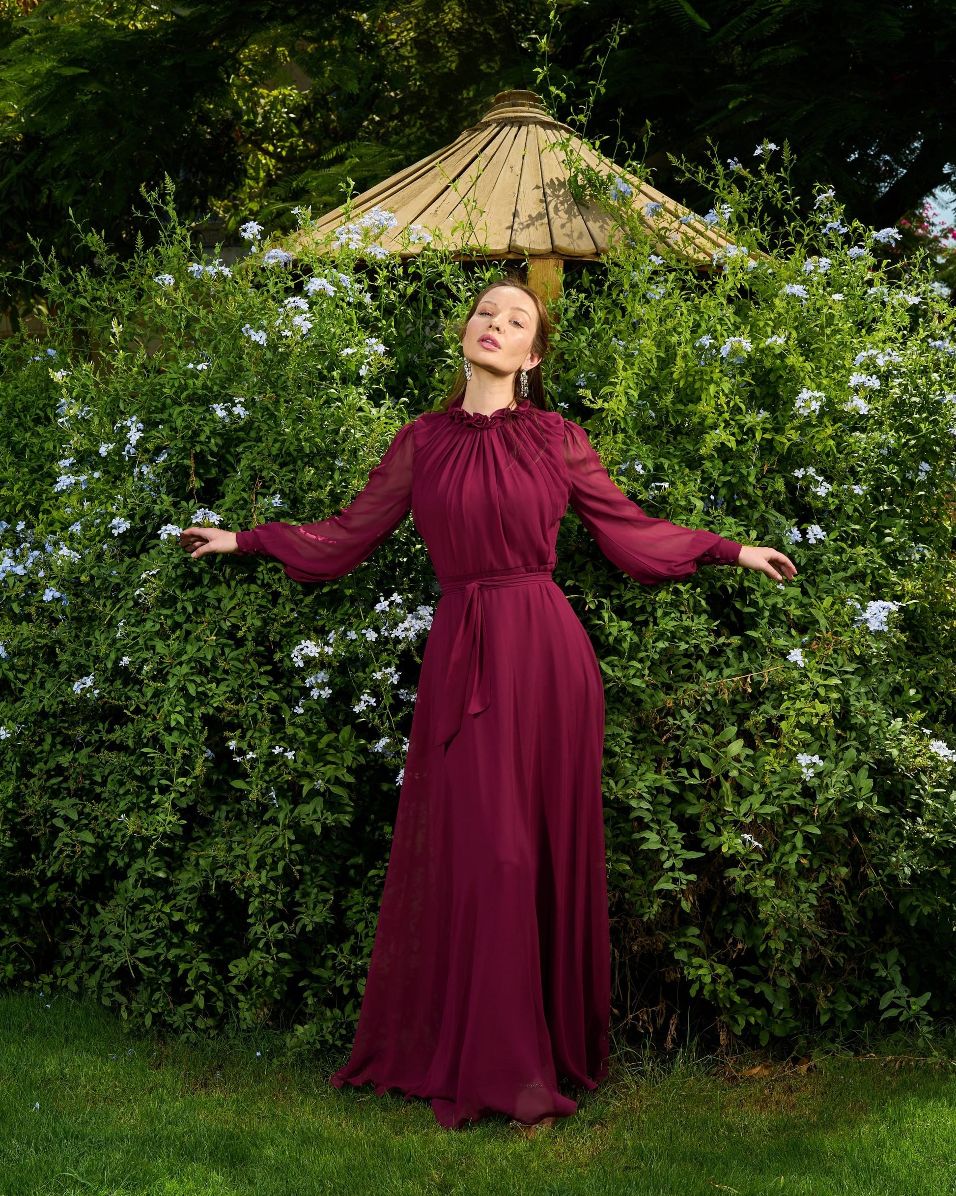 satin midi dress burgundy Powell Mini Dress Burgundy / Pink Polka Dot main image 1