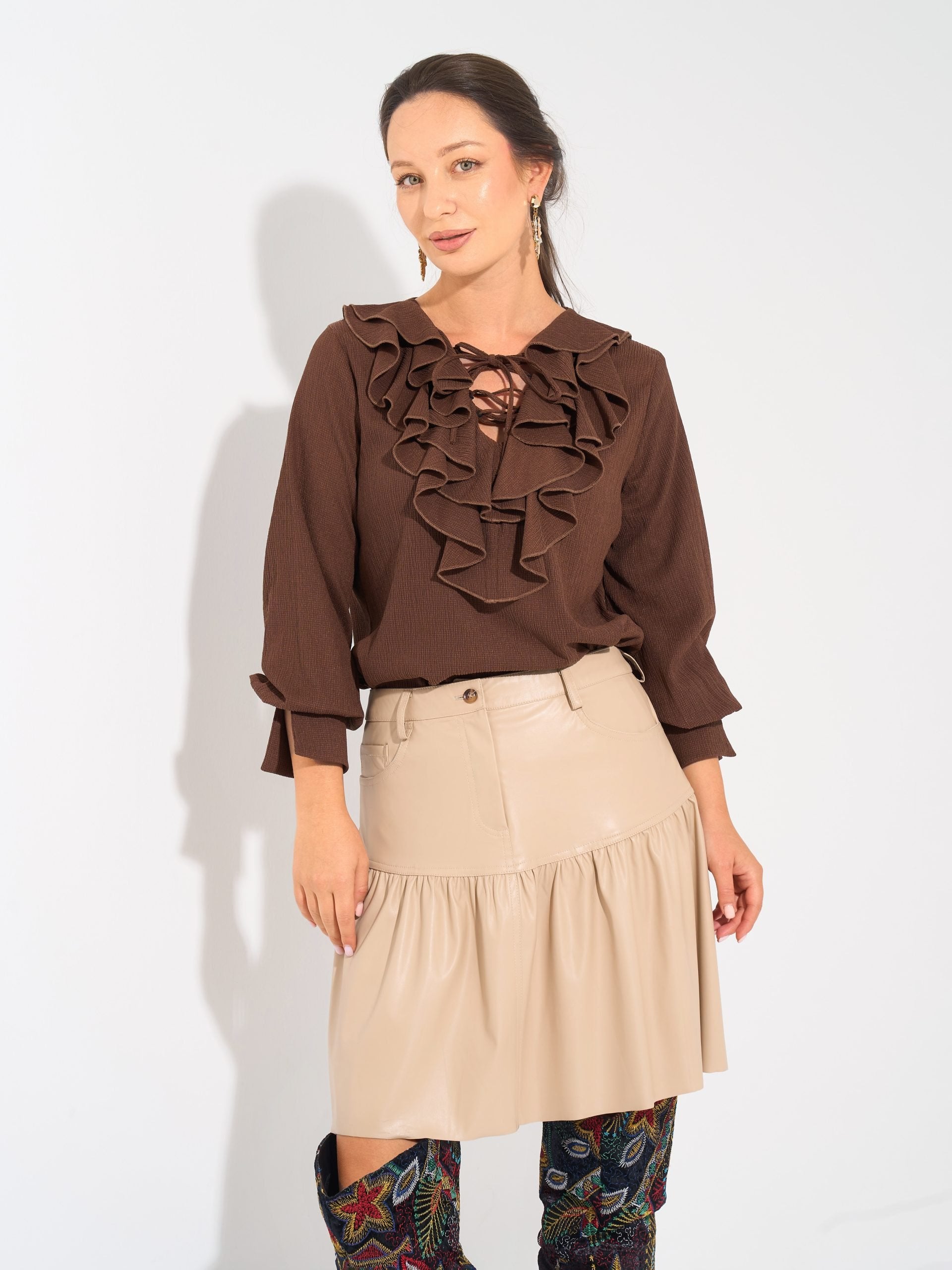 Faux Leather skirt | Beige