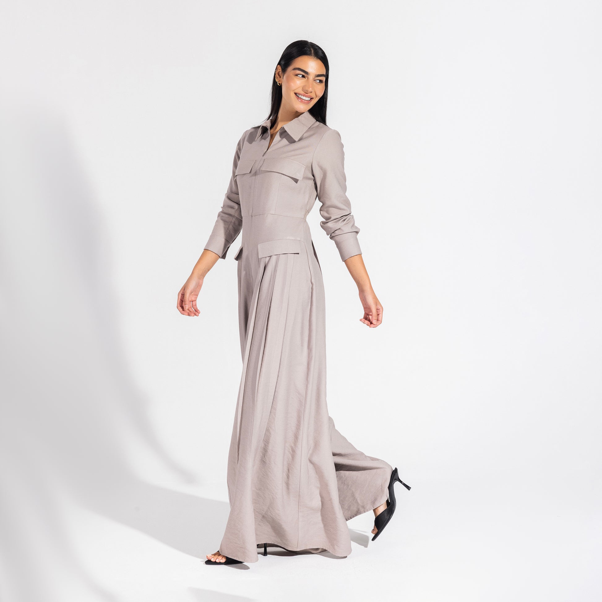 Harper jumpsuit | Taupe Grey Black Swan Fashion