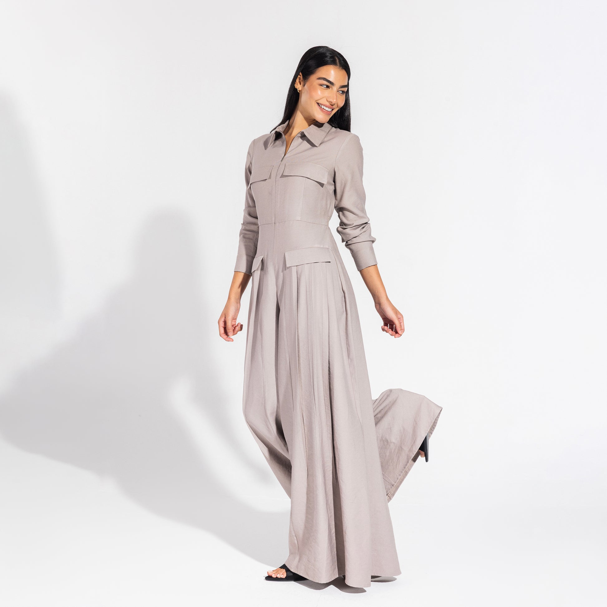 Harper jumpsuit | Taupe Grey Black Swan Fashion