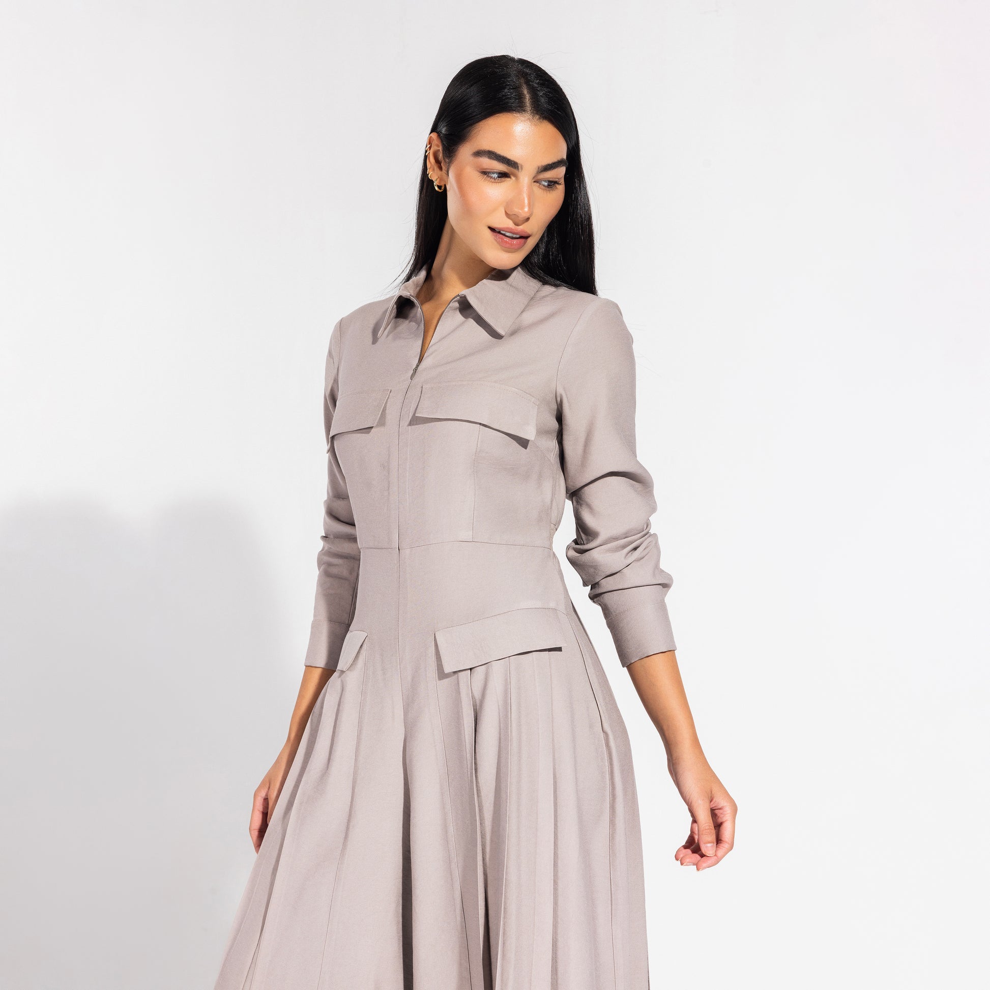 Harper jumpsuit | Taupe Grey Black Swan Fashion