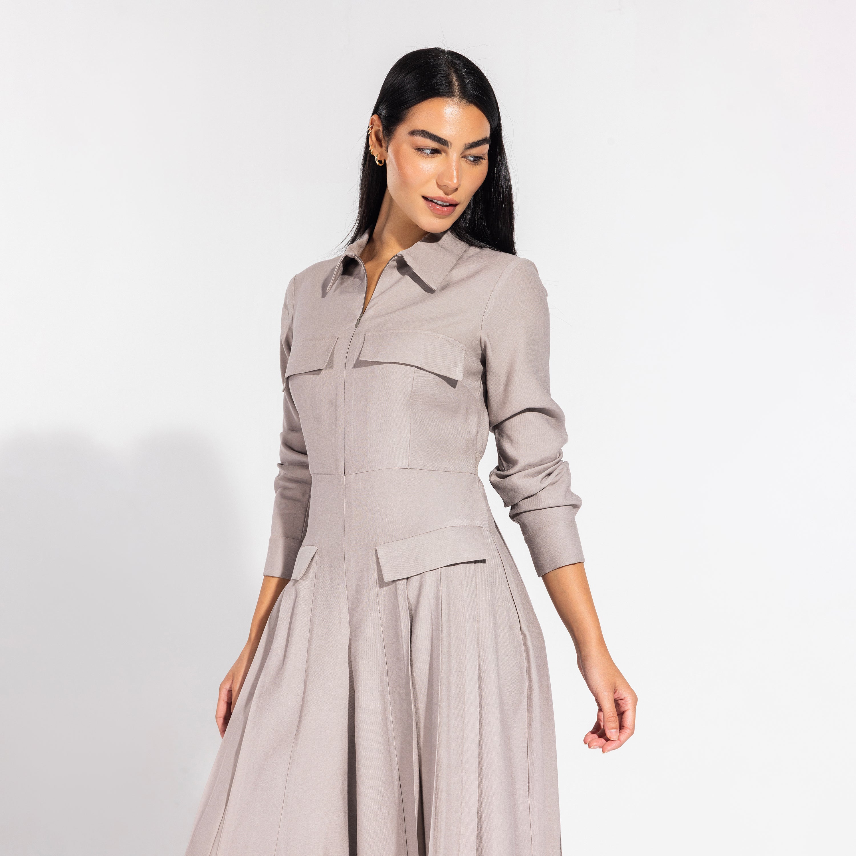 Harper jumpsuit | Taupe Grey Black Swan Fashion
