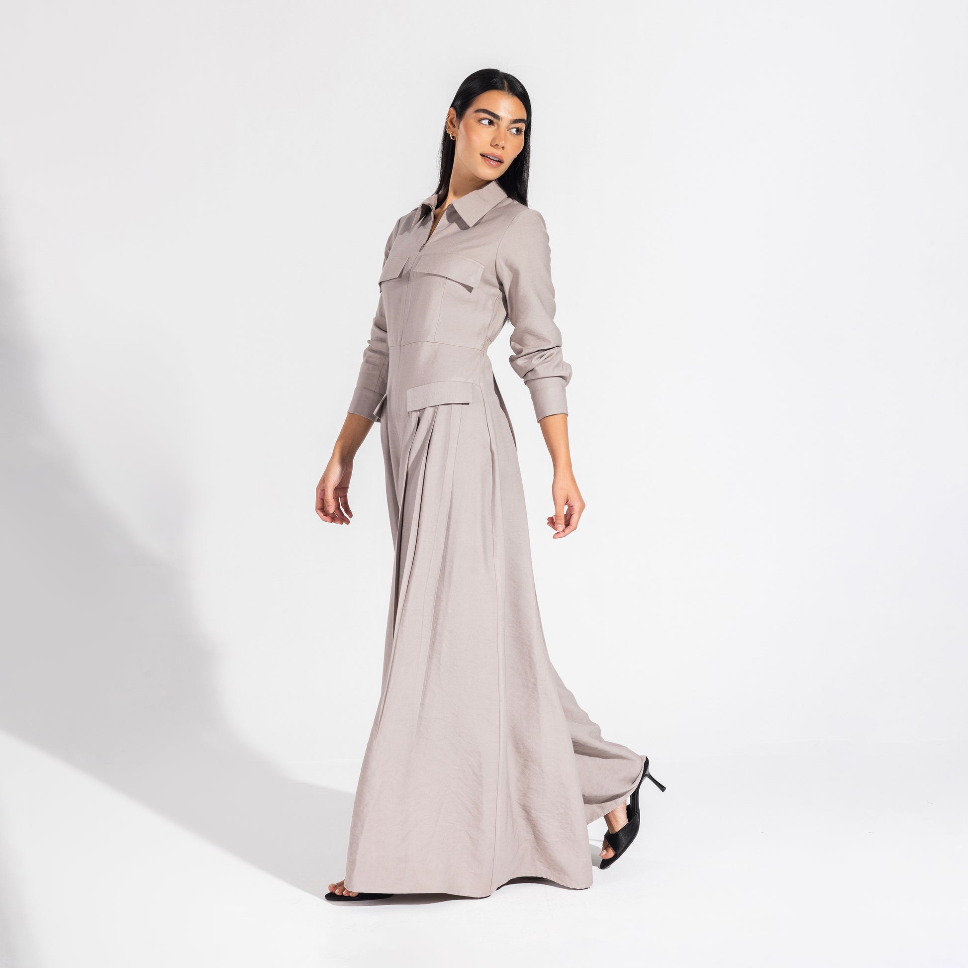Harper jumpsuit | Taupe Grey Black Swan Fashion