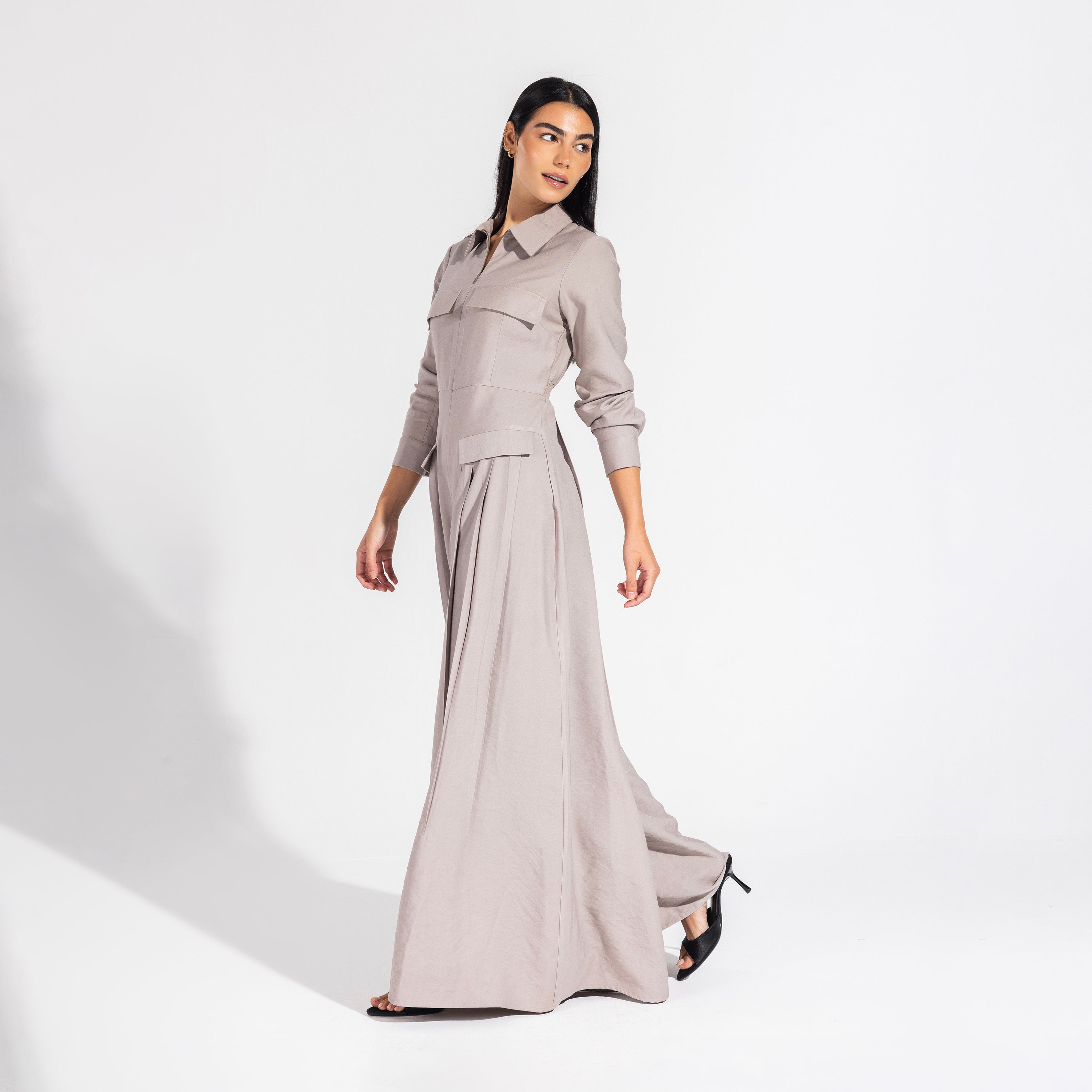 Harper jumpsuit | Taupe Grey Black Swan Fashion