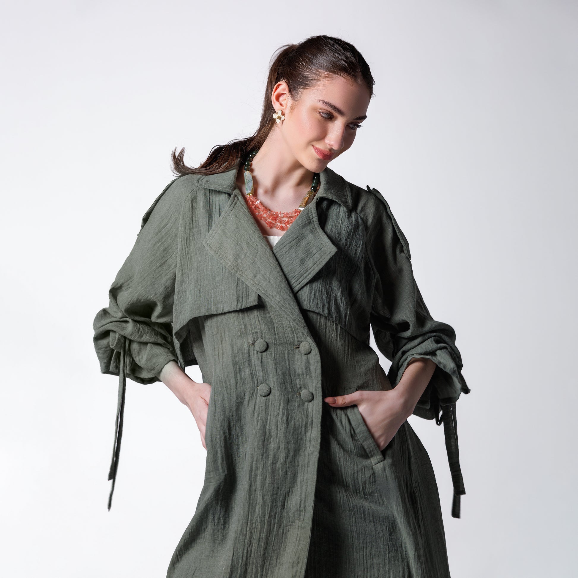 Phoenix Trench | Light Olive Black Swan Fashion