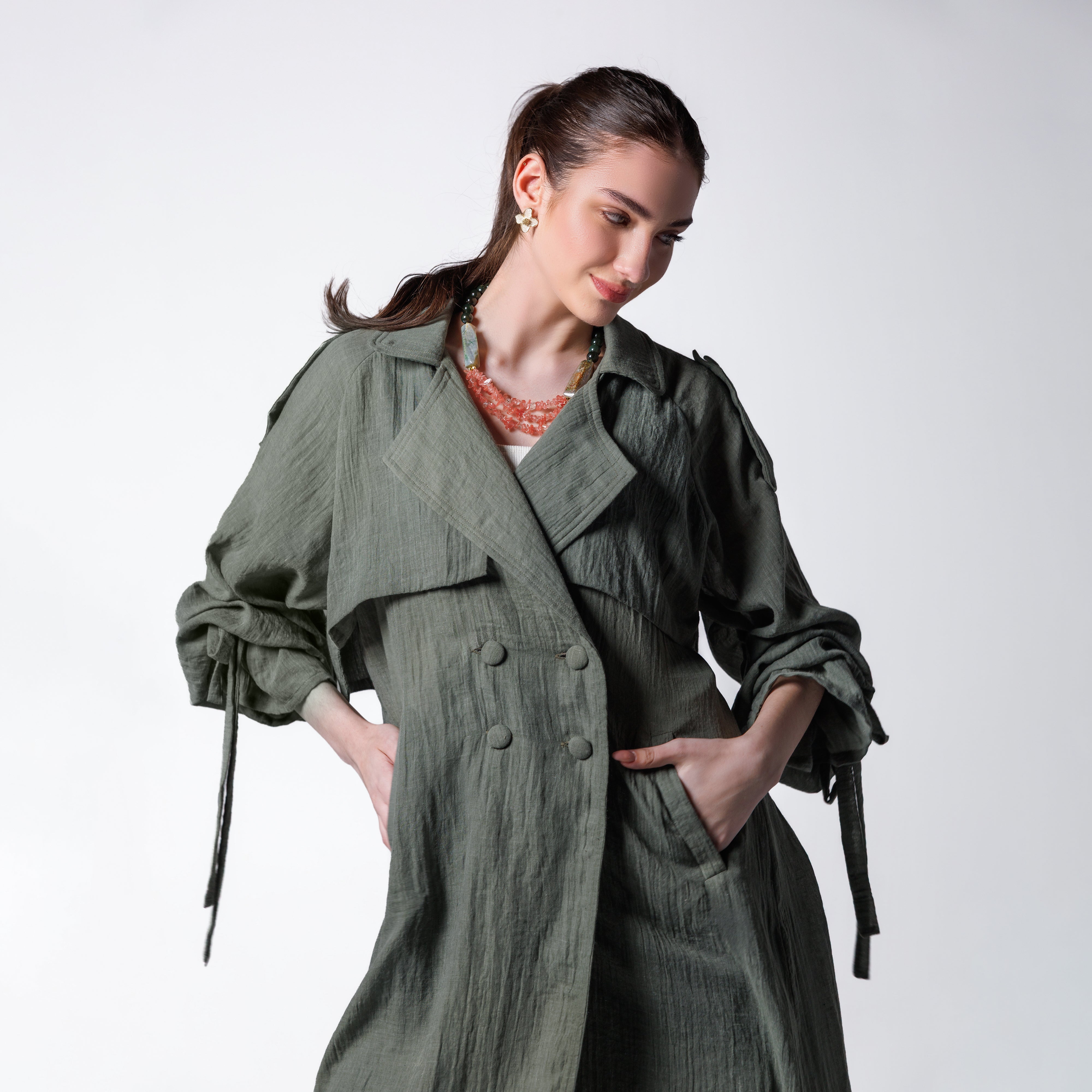 Phoenix Trench | Light Olive Black Swan Fashion