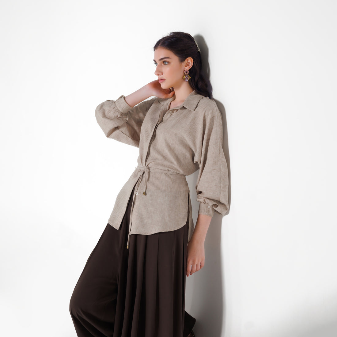 Tara Linen Shirt | Beige Black Swan Fashion