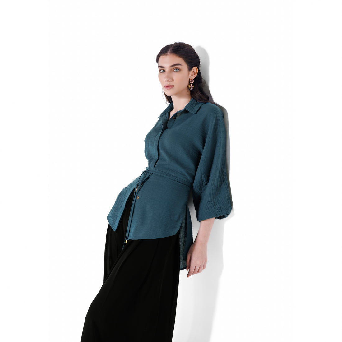 Tara Linen Shirt | Teal Black Swan Fashion