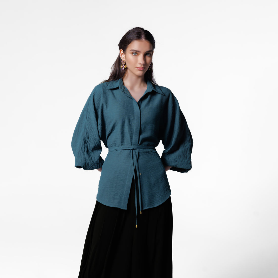 Tara Linen Shirt | Teal Black Swan Fashion
