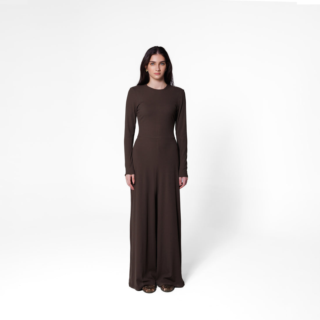 Wide Leg Basic Jumpsuit | Walnut Brown Black Swan Fashion