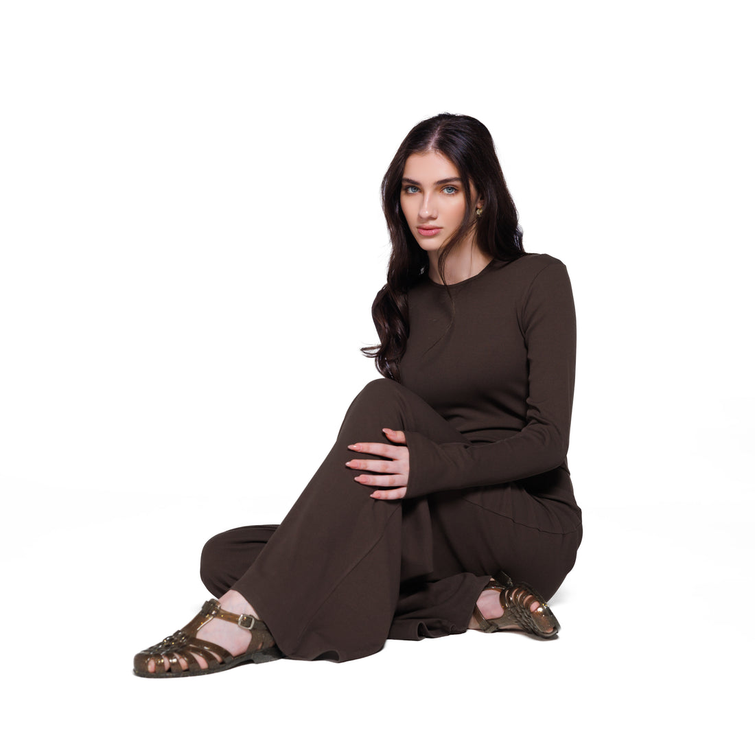 Wide Leg Basic Jumpsuit | Walnut Brown Black Swan Fashion