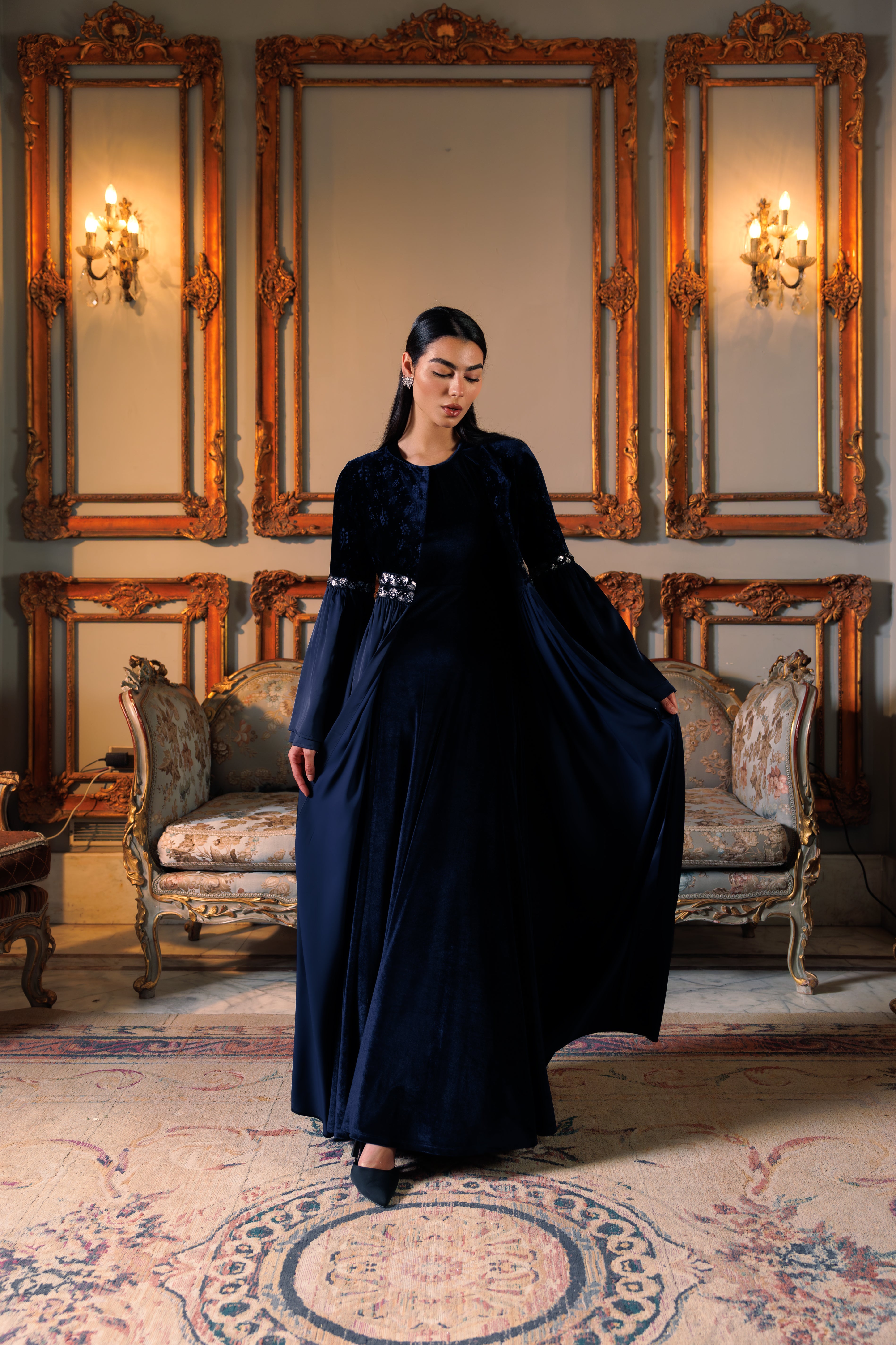 Adyra Kaftan | Dark Blue Black Swan Fashion