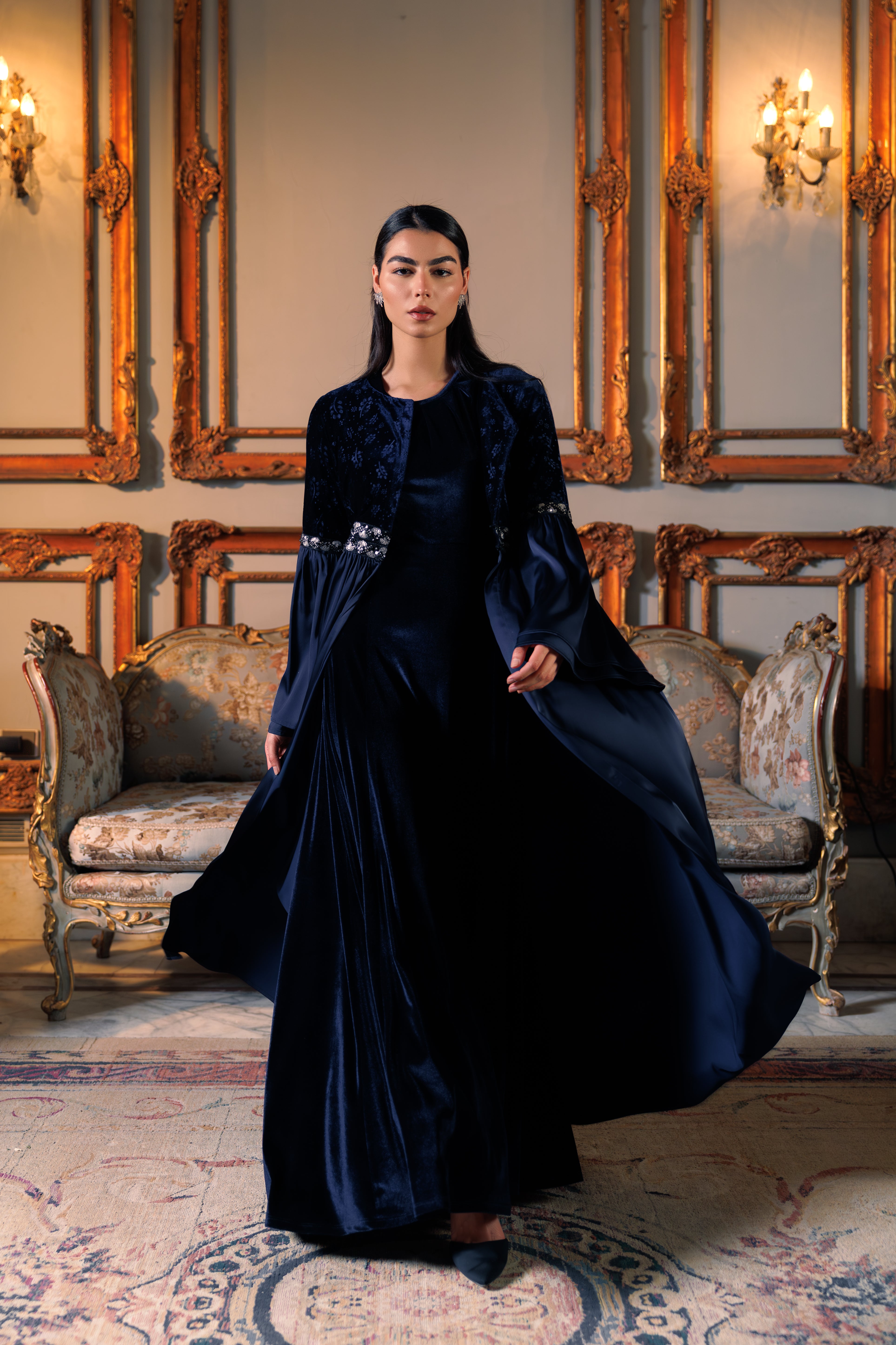 Adyra Kaftan | Dark Blue Black Swan Fashion