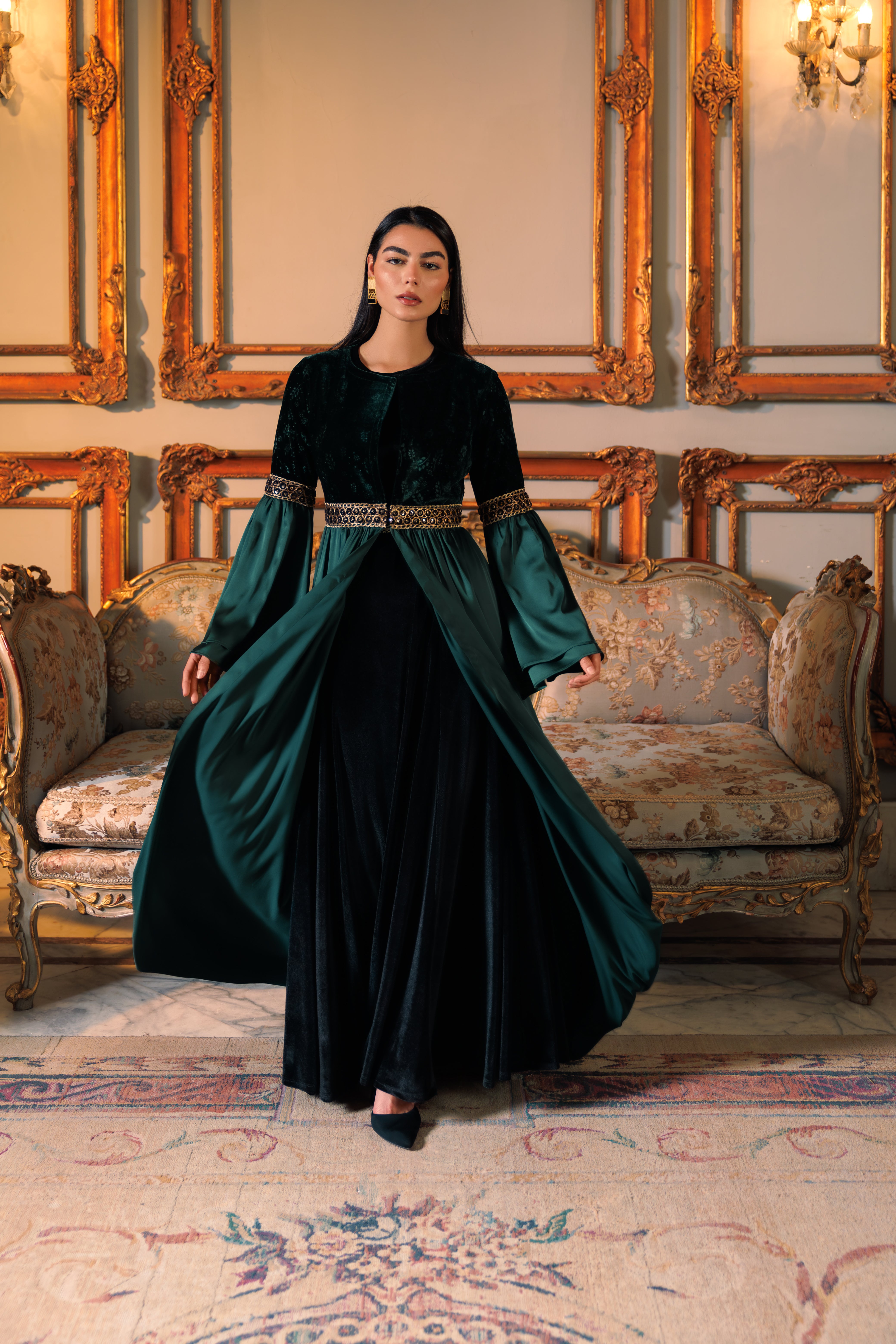 Adyra Kaftan | Dark Green Black Swan Fashion