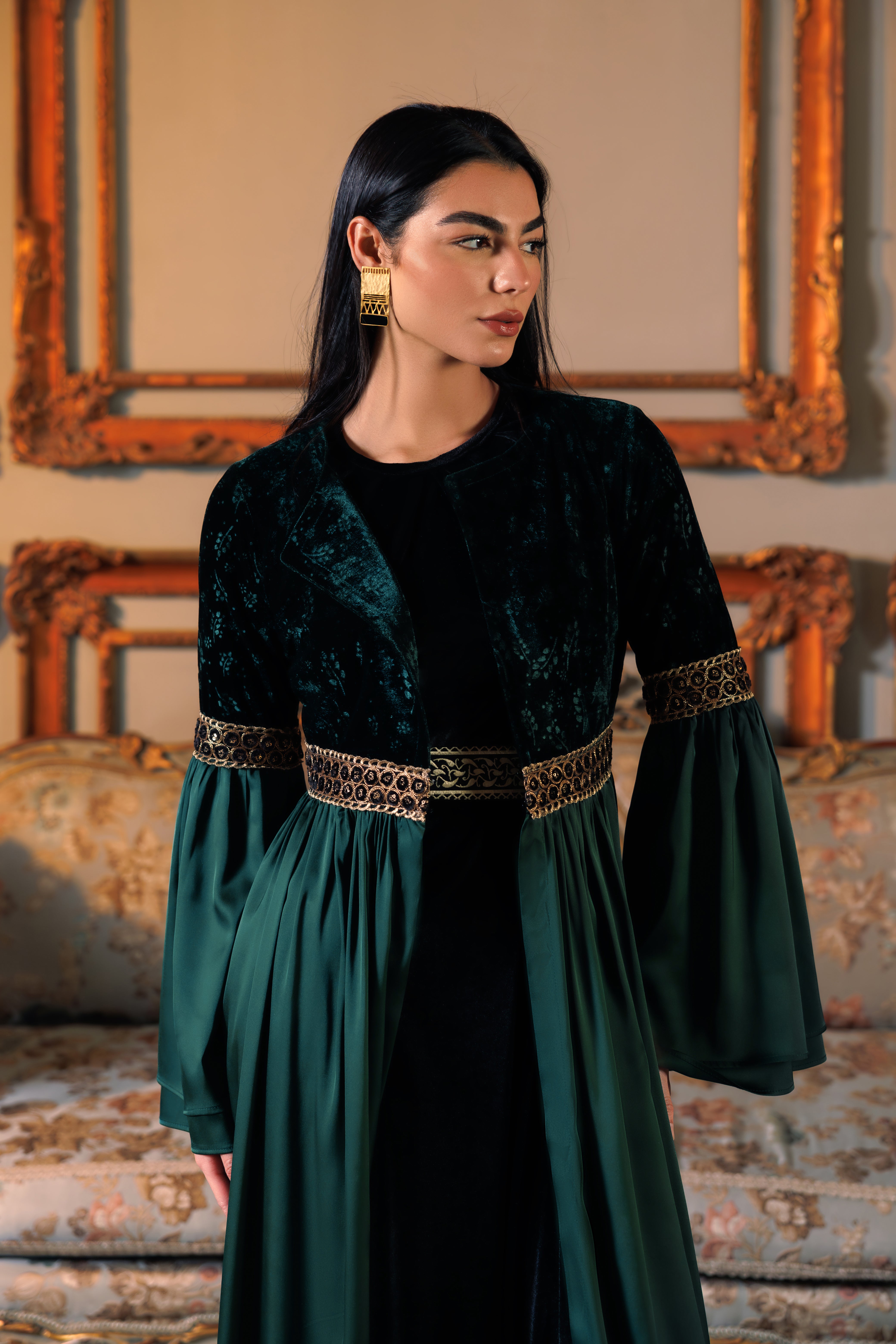Adyra Kaftan | Dark Green Black Swan Fashion