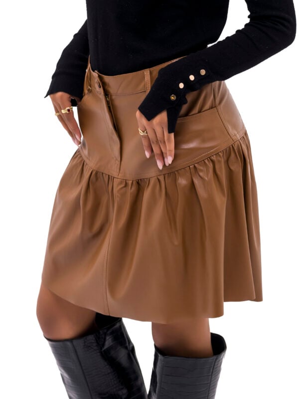 Faux Leather skirt | Caramel