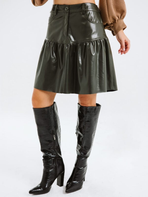 Faux Leather skirt | Dark Olive