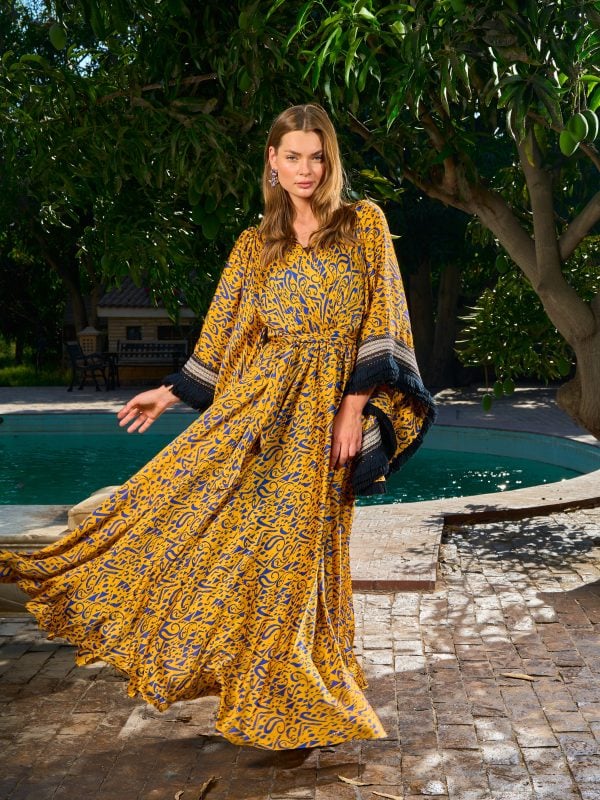 Gaia Silk Dress | Yellow / Blue