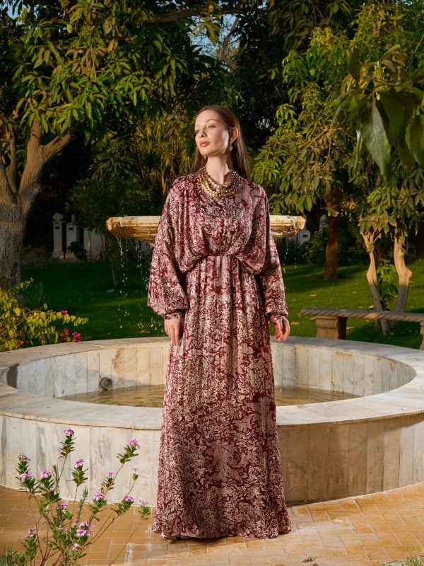 Garden Rose Dress | Beige/Red Combo