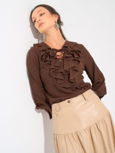Angelina Blouse | Cocoa Brown - M